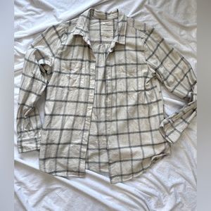 Thread & Supply Flannel with Pockets! cream and forest green plaid